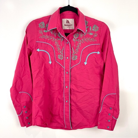 Ranger's Tops - Rangers Original Fuchsia Pink Embroidered Button Front Western Shirt Size Small